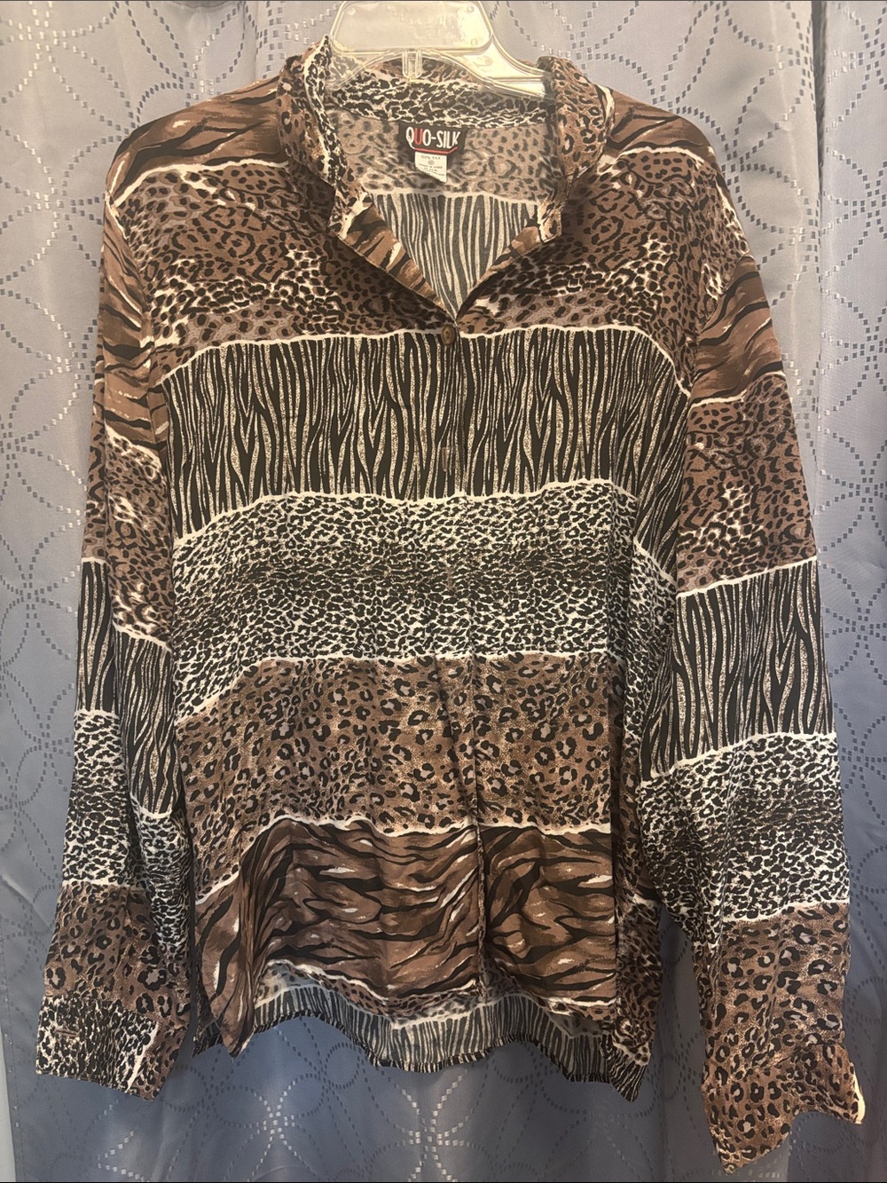 Quo-Silk Women's Brown Animal Print Button-Up Jacket